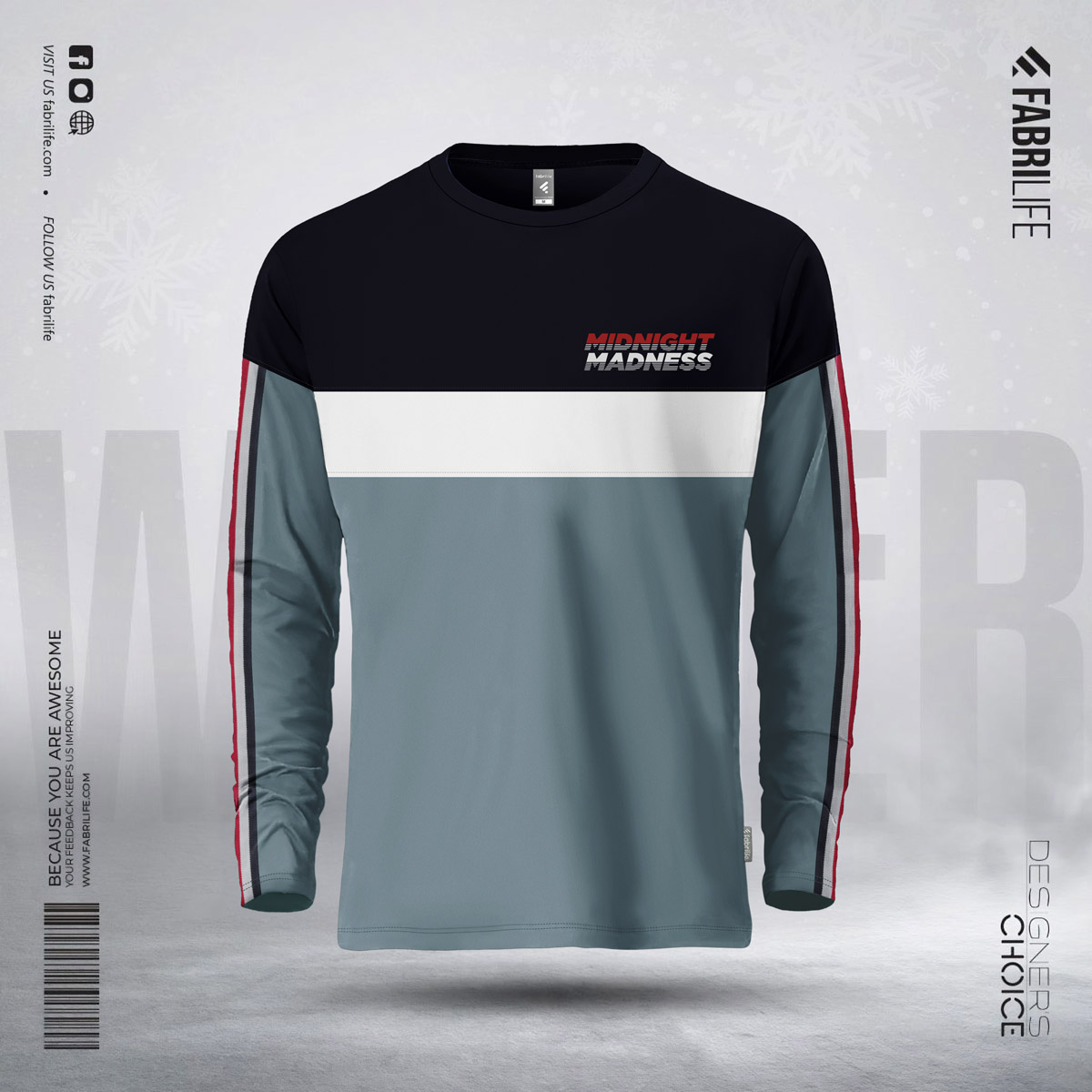 Men Full Sleeve Winter T-Shirt "Midnight Madness" | Navy/Teal