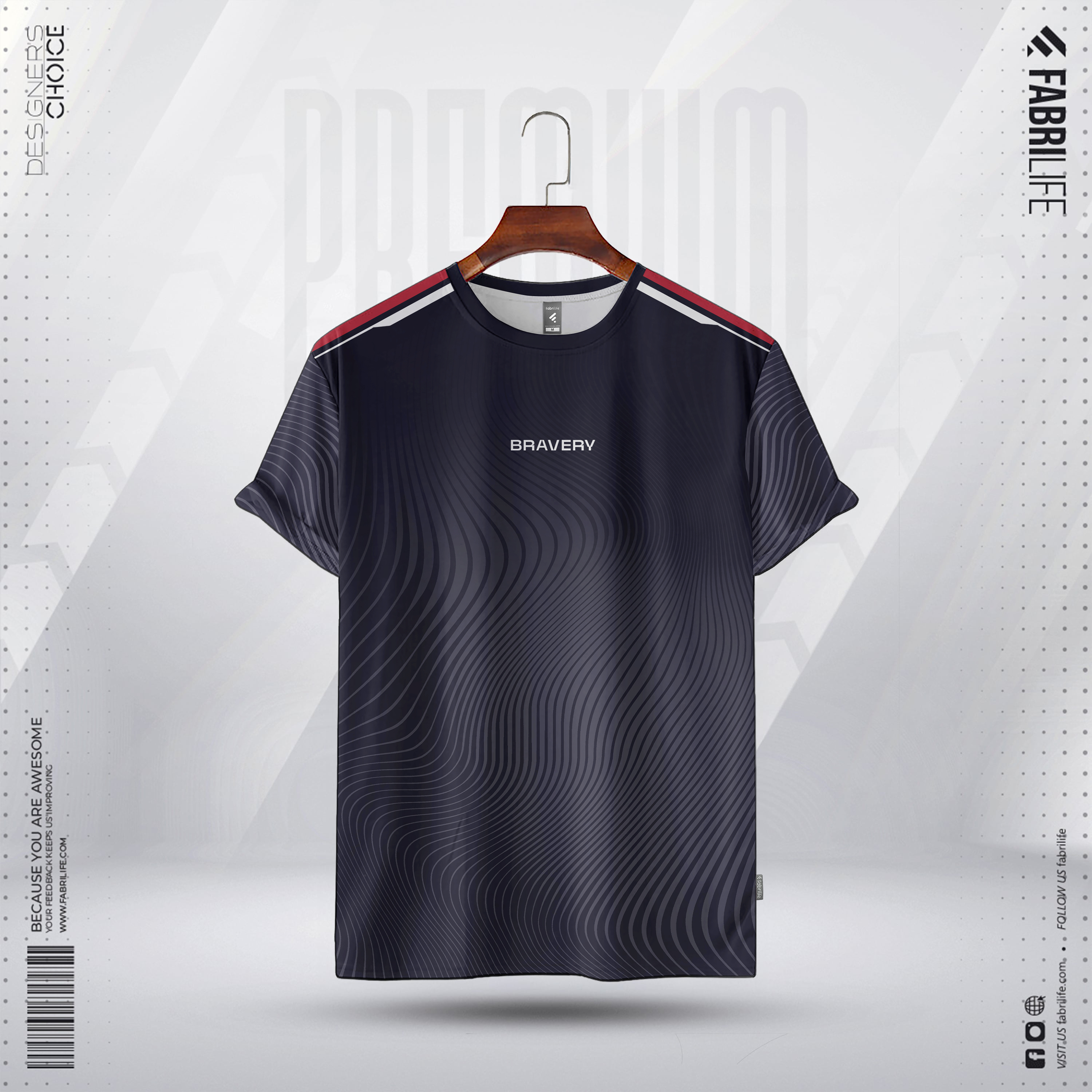 Men Half Sleeve Sports T-Shirt "Bravery" | Navy Wave Pattern