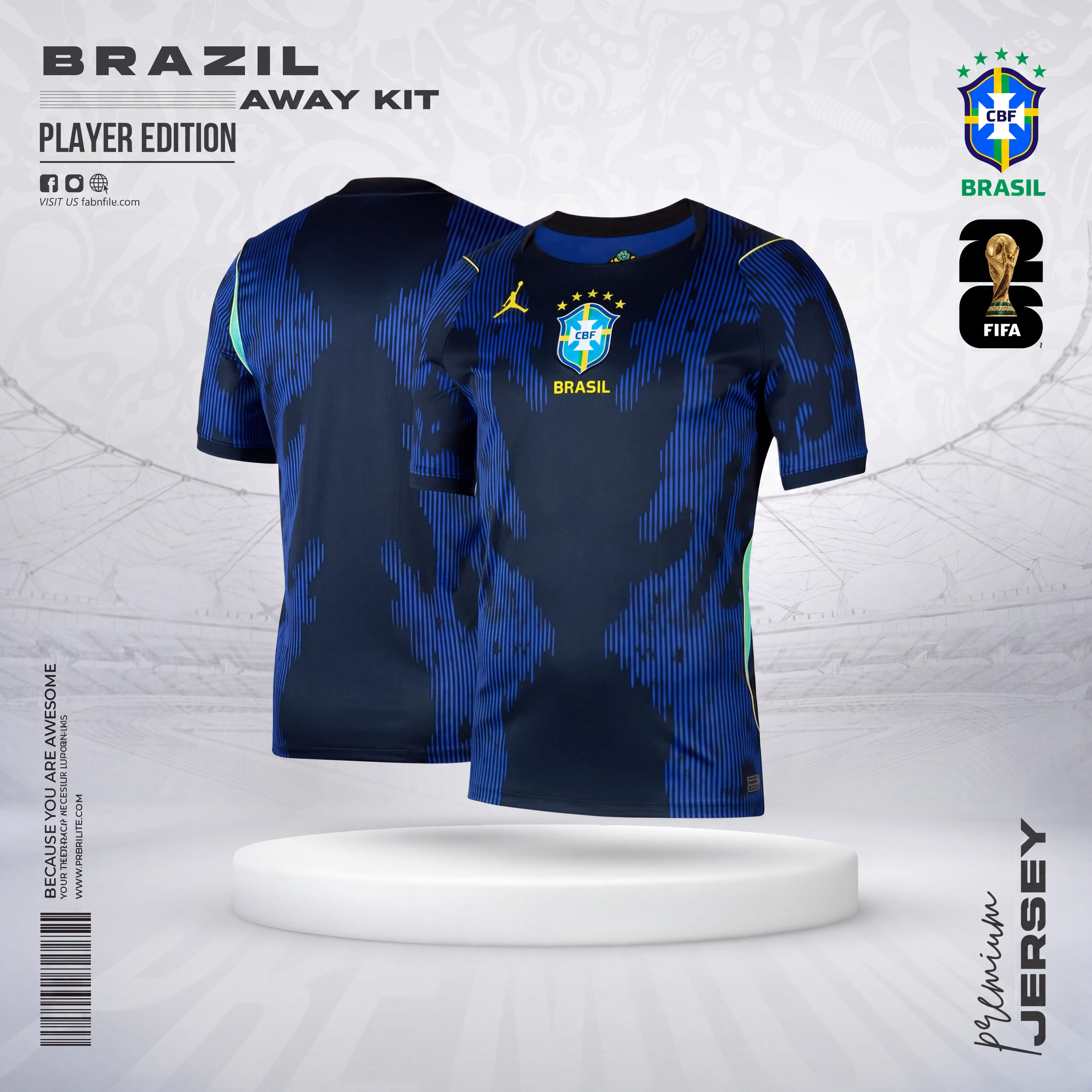 Premium Football Jersey Brazil Away Kit | Navy/Blue