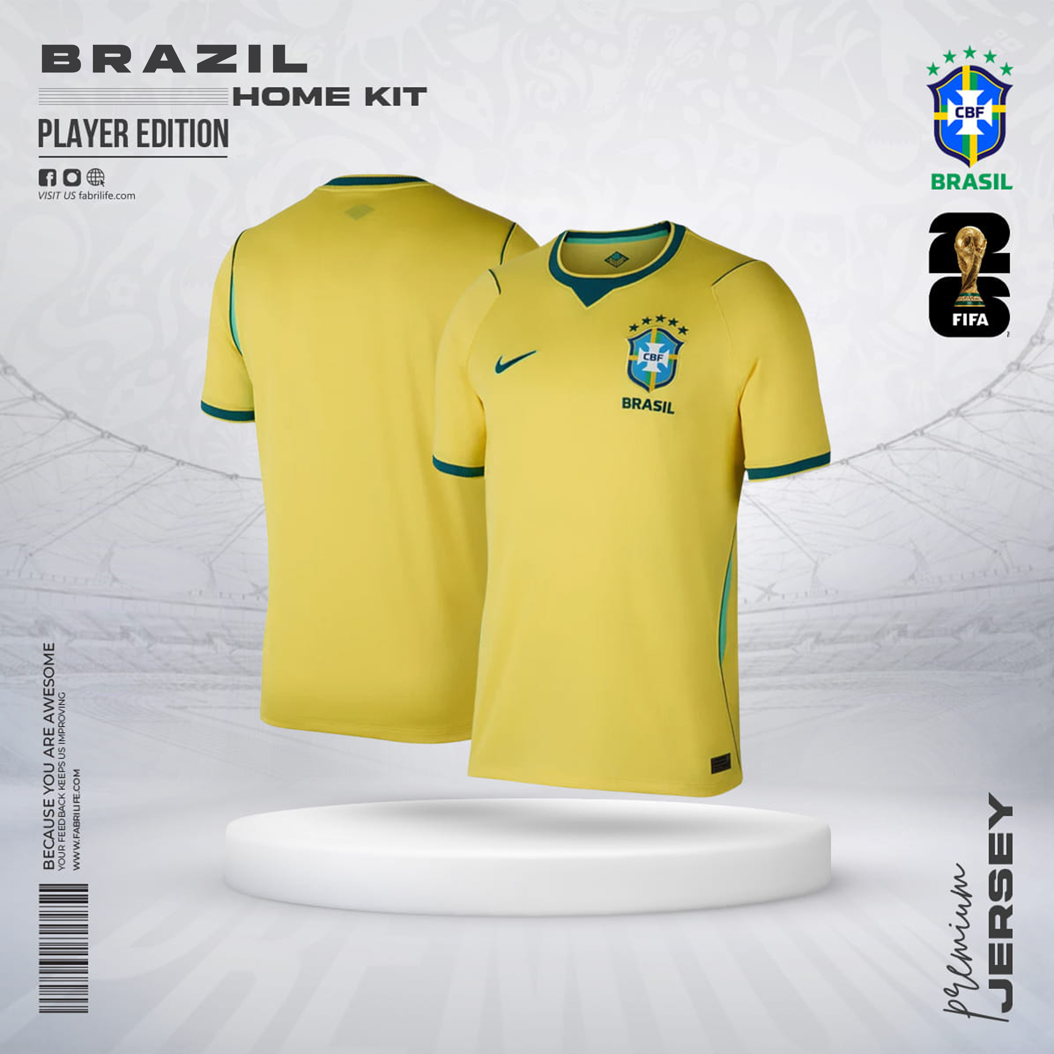 Premium Football Jersey Brazil Home Kit | Yellow/Green