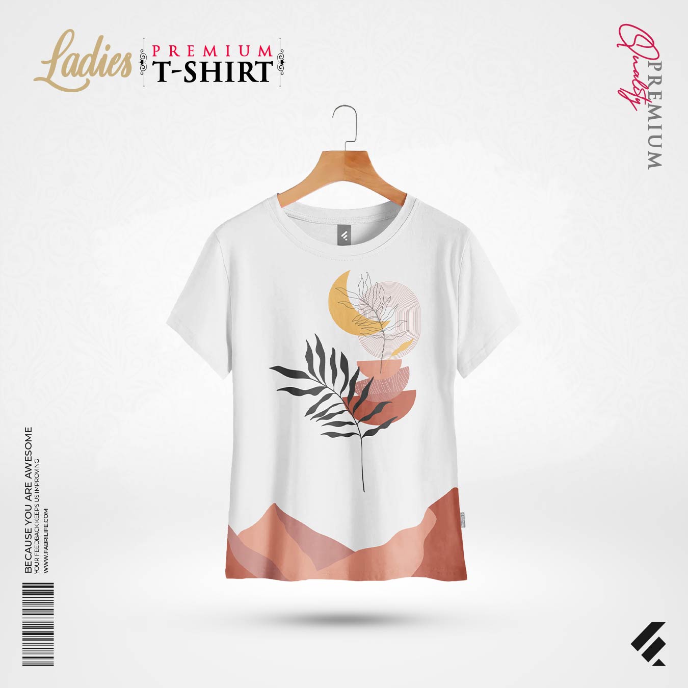 Ladies Premium T-Shirt | White Botanical Moon Graphic Print