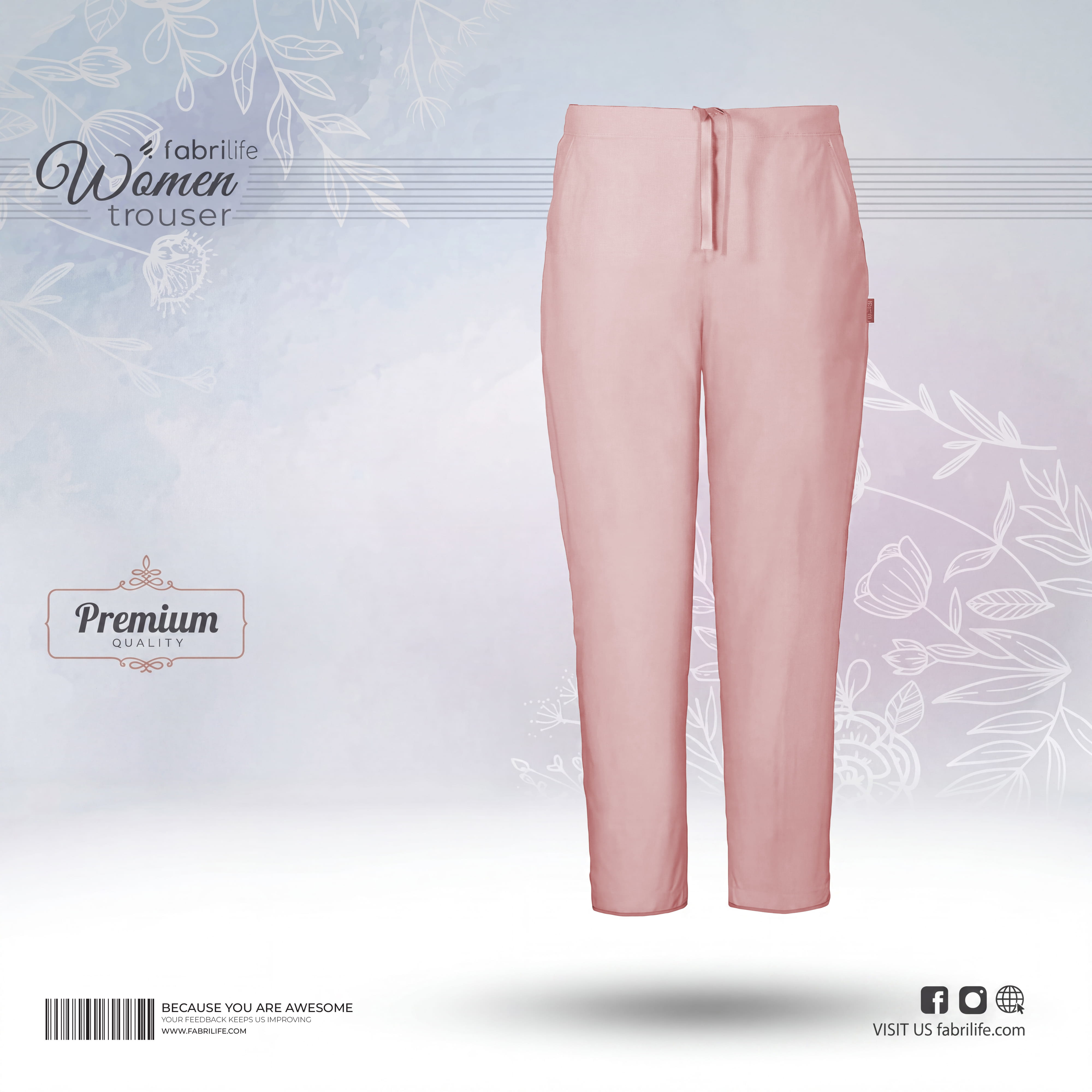 Women Premium Trouser | Light Pink/Blush